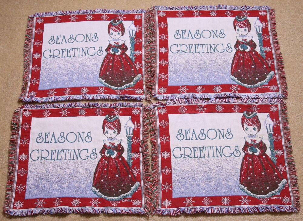 Tapestry Placemats Christmas Girl Seasons Greetings Cotton The Rug Barn Set of 4